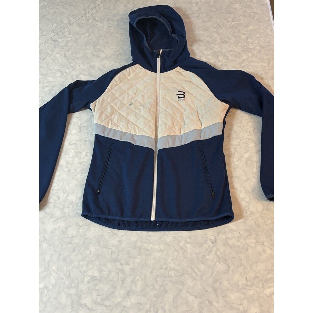 Dæhlie Women's Size S Challenge Hooded Softshell Ski Jacket Blue Cream STAINED